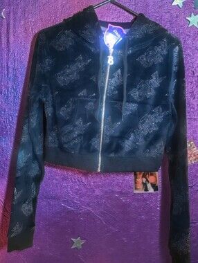 Dolls Kill X Bratz Black Hooded Zip-Up with Sparkle Bratz Charm NWT Deadstock Sm